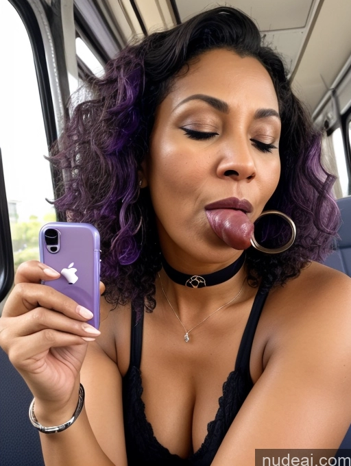 ai nude image of woman with purple hair sticking out her tongue while riding a bus pics of Purple Hair Milf One Thick Dark Skin Pubic Hair 50s Orgasm Curly Hair Brazilian Mirror Selfie Bus Front View Choker Blowjob