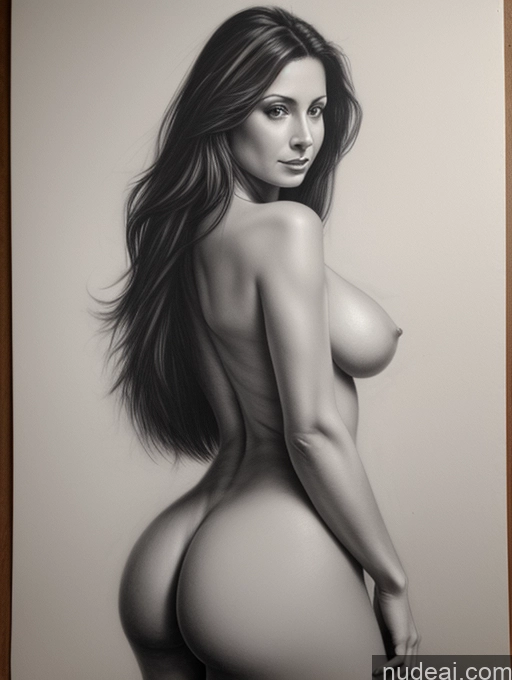 ai nude image of a drawing of a woman with a big breast posing pics of Woman One Seductive Brunette Long Hair Nude Front View Charcoal 40s Italian Huge Boobs Small Ass