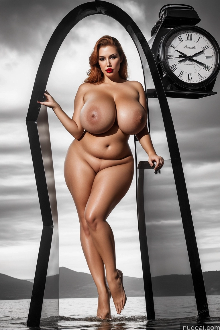 ai nude image of arafed woman standing in water with clock in background pics of Busty Huge Boobs Big Ass Abs Long Legs Nude Jnfrlwrc Woman Surrealist Woman Lipstick Fat Big Hips Tanned Skin Serious Sexy Face Seductive Pouting Lips 20s Ginger Detailed