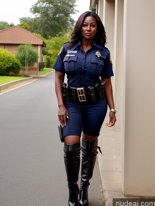 ai nude image of there is a woman in a police uniform posing for a picture pics of Busty Perfect Boobs Beautiful Perfect Body Dark Skin 40s Boots Police