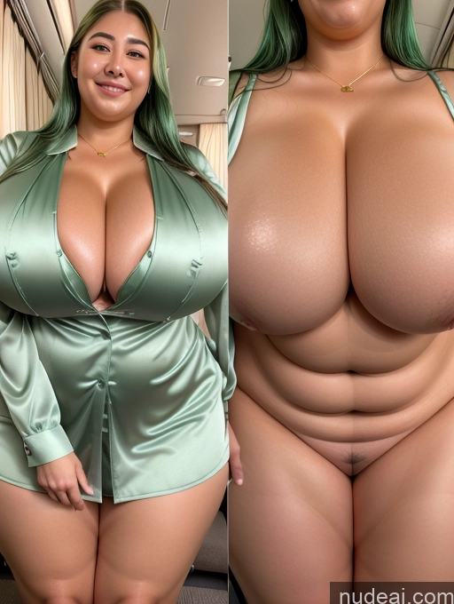 ai nude image of arafed woman with green hair and big tits posing for a picture pics of One Busty Beautiful Thick Chubby Fat Big Hips 30s Happy Straight Korean Close-up View Flight Attendant Satin Cleavage Diamond Jewelry Gold Jewelry Pearl Jewelry Onoff Green Hair Oiled Body Huge Boobs