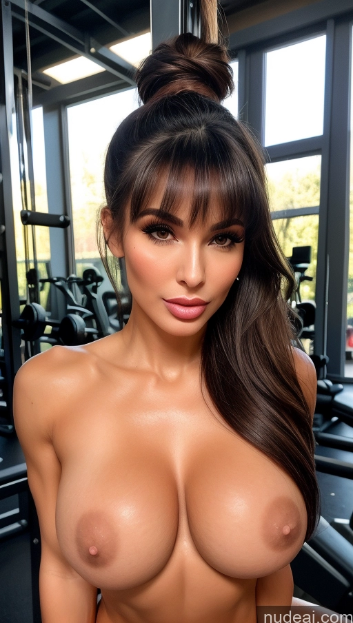 ai nude image of a close up of a woman with a very big breast posing in a gym pics of Skinny Abs Muscular Nude Italian Bangs Tanned Skin Sexy Face Black Hair Beautiful One Pouting Lips Seductive 30s Perfect Body Gym Detailed Bimbo Perfect Boobs