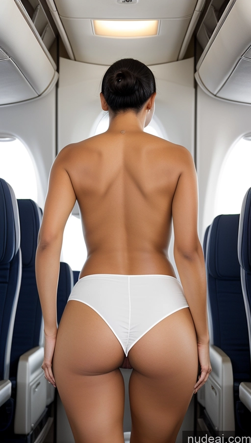 ai nude image of araffe in a white thongie on an airplane with blue seats pics of Hair Bun Back View Nude Flight Attendant Big Ass Bending Over Black Hair