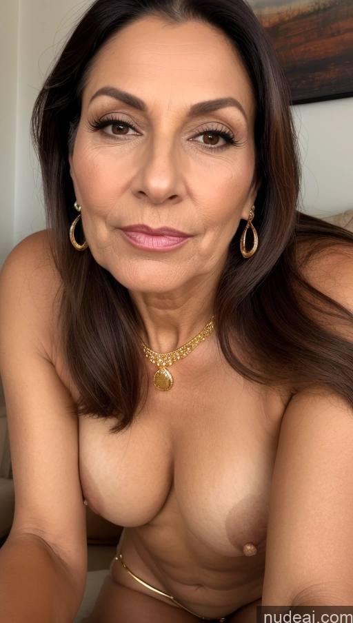 ai nude image of a close up of a woman with a very big breast posing for a picture pics of Milf Small Tits Beautiful Lipstick Skinny Long Legs Pubic Hair Pouting Lips Brunette White Close-up View High Heels Stockings Stylish Gold Jewelry Detailed Partially Nude Nude 60s Sari Ponytail