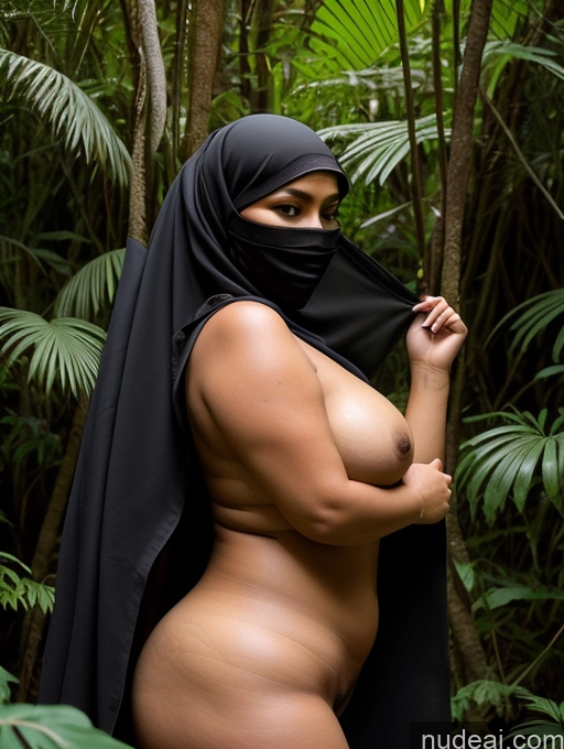 ai nude image of araffe woman in a black hijab and a black scarf pics of 40s Black Hair Malaysian Jungle Woman Nude One Front View Busty Niqab Bending Over Chubby