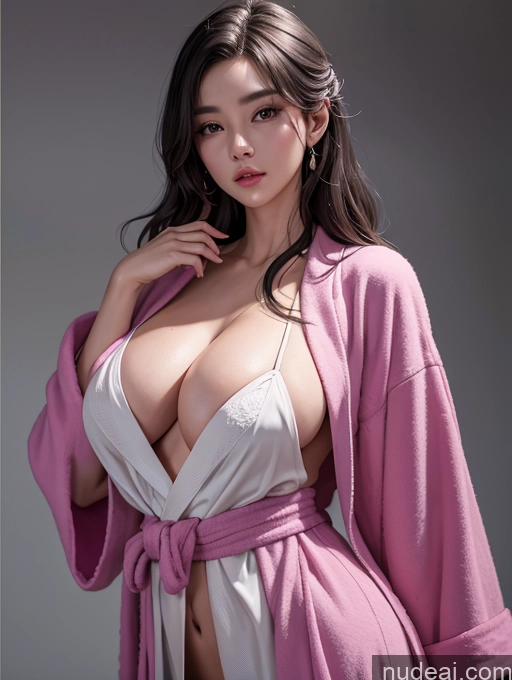 ai nude image of araffe asian woman in a pink robe posing for a picture pics of Korean Perfect Boobs Bathrobe