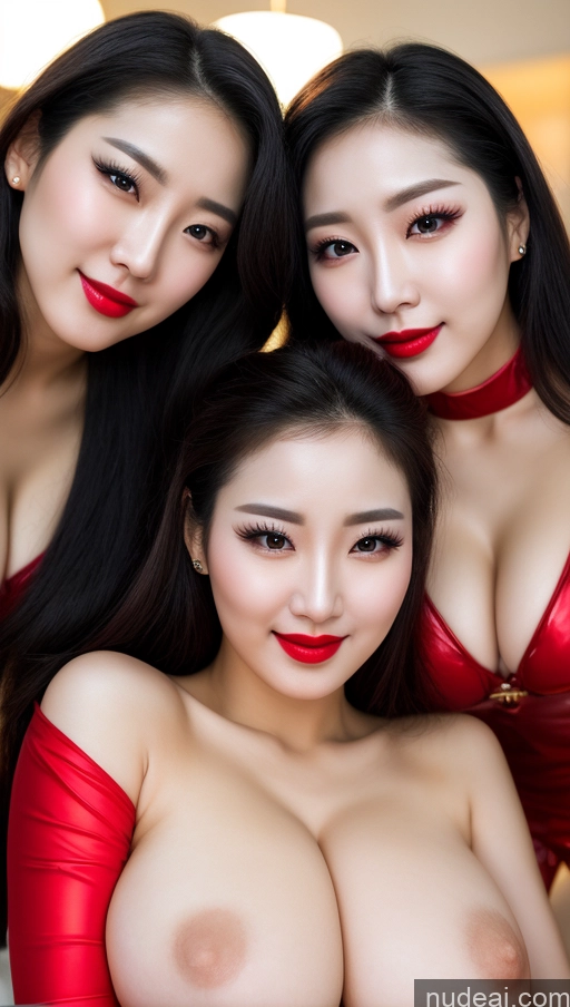 related ai porn images free for Woman Huge Boobs Beautiful Lipstick Fairer Skin 30s Happy Seductive Black Hair Slicked Korean Devil Close-up View Bright Lighting Two