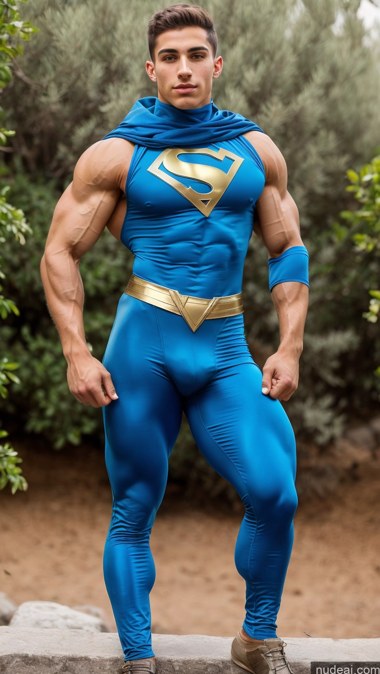 ai nude image of arafed man in a blue superman costume posing for a picture pics of Israel Jewish Front View Busty 18 Abs Muscular Knight Bodybuilder Superhero