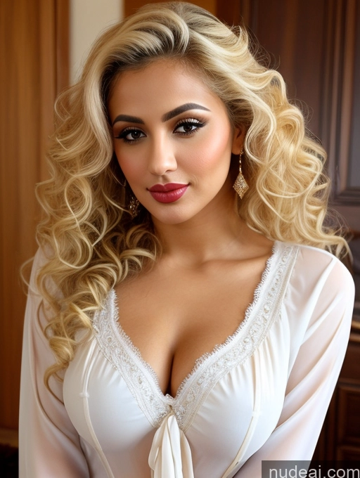 ai nude image of blond woman with long curly hair wearing a white blouse pics of Pouting Lips Straddling Arabic Blonde Curly Hair Blouse