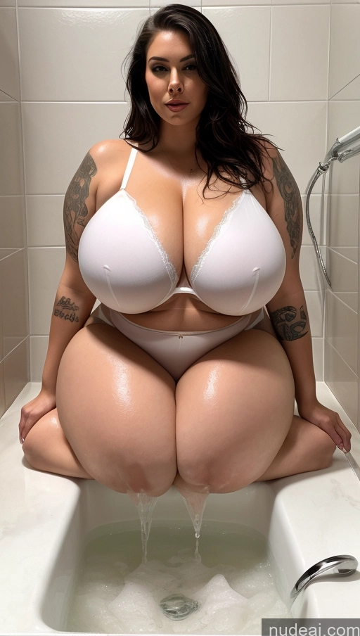 ai nude image of araffe woman in a white bra top sitting in a bathtub pics of Busty Huge Boobs Perfect Boobs Beautiful Tattoos Big Ass Big Hips Chubby Thick Long Legs Oiled Body Tall Perfect Body Cleavage Underwear Fairer Skin Lingerie Model Bathing Street White Lingerie 20s