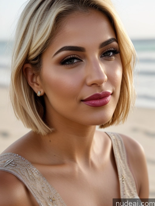 ai nude image of arafed woman with blonde hair and a pink lipstick on the beach pics of One Blonde Arabic Pouting Lips Short Hair Beach Blouse Laughing