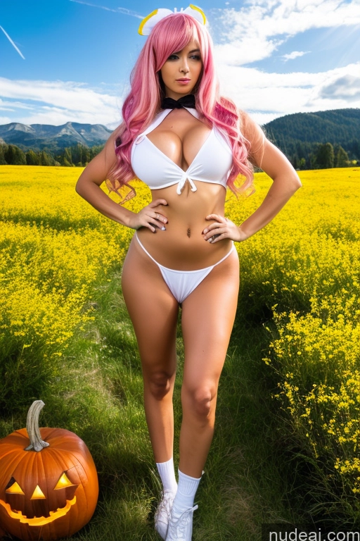 ai nude image of arafed woman in a white bikini and a pumpkin pics of Woman One Big Ass Beautiful 20s Pink Hair White Trans Girl With Erect Penis Crisp Anime Meadow Cosplay Huge Boobs Slicked Skinny Halloween