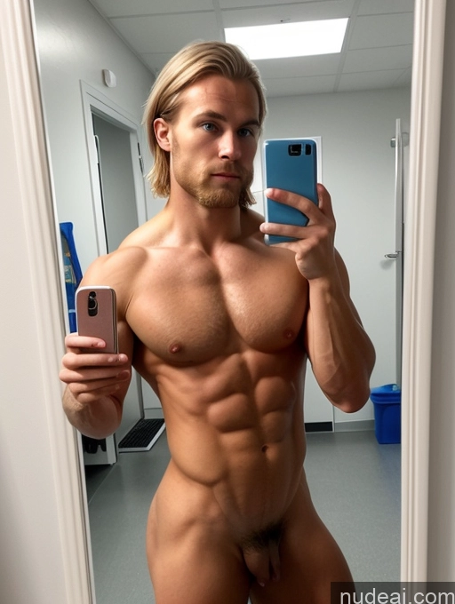 ai nude image of arafed man taking a selfie in a mirror with a cell phone pics of Hairy Women Pubic Hair Muscular Bodybuilder 20s Scandinavian Several Hospital Mirror Selfie Perfect Boobs