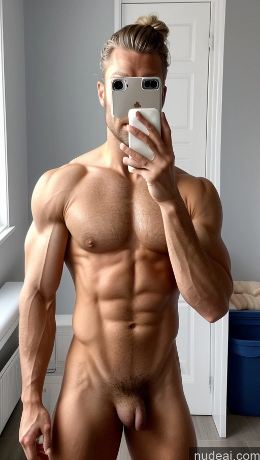 ai nude image of arafed man taking a selfie in a mirror with a cell phone pics of Hairy Women Pubic Hair Muscular Bodybuilder Scandinavian Several Hospital Mirror Selfie Perfect Boobs