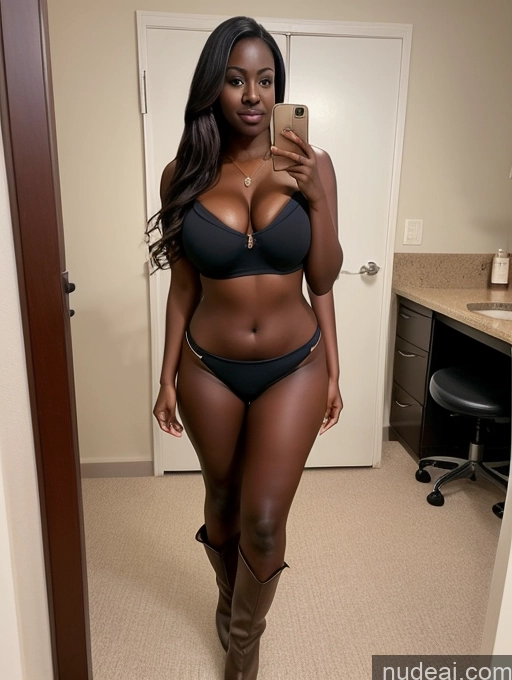 ai nude image of there is a woman in a black bikini and boots taking a selfie pics of Busty Perfect Boobs Beautiful Perfect Body Dark Skin Boots Partially Nude Doctor