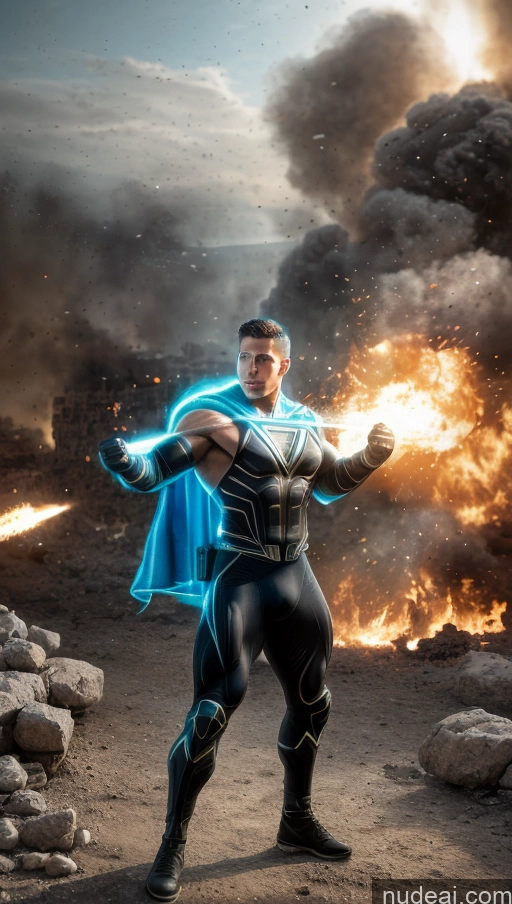 ai nude image of arafed man in a blue cape and black outfit holding a blue light saber pics of Israel Jewish Superhero Perfect Boobs Neon Lights Clothes: Blue Bodybuilder Powering Up Battlefield