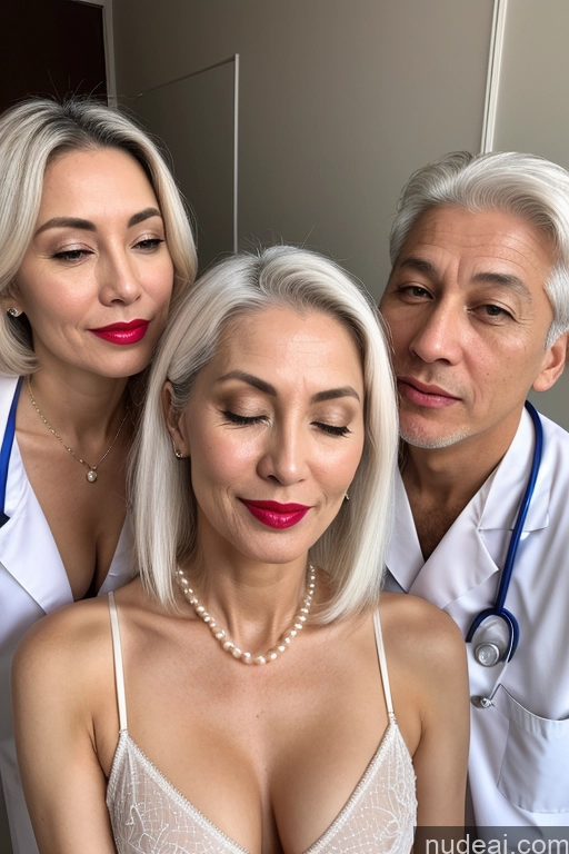 ai nude image of there are three women in a hospital room posing for a picture pics of Milf Lipstick Chinese Partially Nude Transparent Pearl Jewelry 50s Skinny Cumshot White Hair Doctor Orgasm