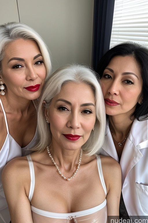 ai nude image of three women in white shirts posing for a picture together pics of Milf Lipstick Chinese Partially Nude Transparent Pearl Jewelry 50s Skinny White Hair Doctor Cumshot Sexy Face