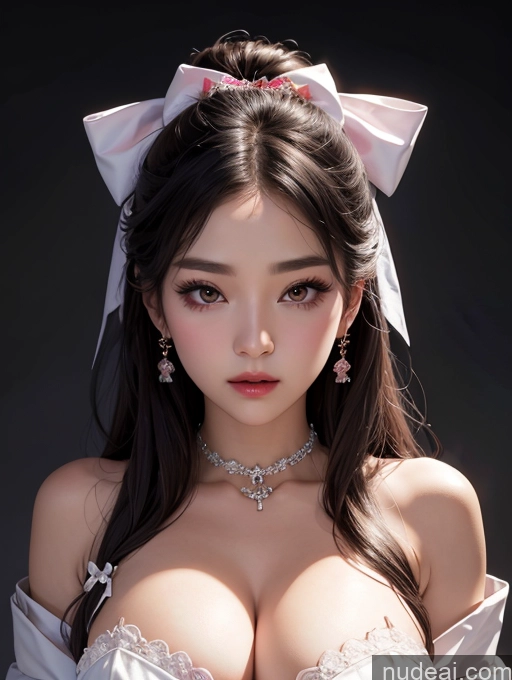 ai nude image of a close up of a woman wearing a white dress and a pink bow pics of Korean Perfect Boobs Bows Cleavage