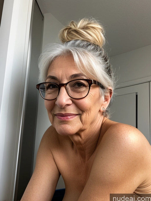 related ai porn images free for Woman One Beautiful 70s White Hair Hair Bun Soft + Warm Hospital Front View Nude Bright Lighting Detailed Jewish Glasses Pubic Hair