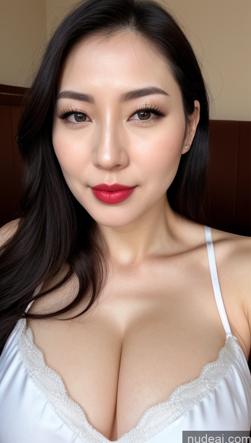 related ai porn images free for Woman One Huge Boobs Beautiful Lipstick Fairer Skin 30s Black Hair Slicked Korean Simple Detailed Close-up View Nightgown