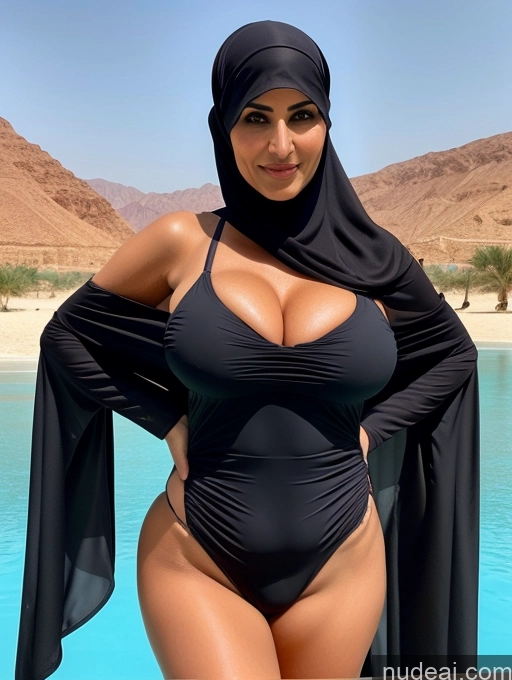 ai nude image of a woman in a black swimsuit and a black hijab pics of Milf Busty Perfect Boobs Beautiful Abs Perfect Body Arabic Niqab One Piece Swimsuit