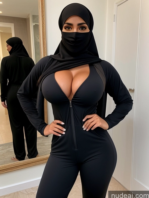 ai nude image of araffe wearing a black outfit and a black mask pics of Busty Perfect Boobs Beautiful Abs Perfect Body Arabic Niqab Athlete Soft + Warm Jumpsuit