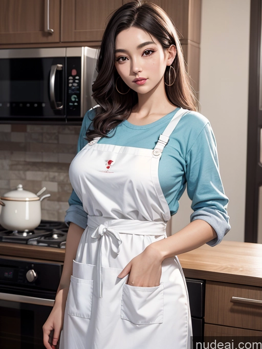 ai nude image of araffe woman in a white apron standing in a kitchen pics of Korean Perfect Boobs Casual Apron