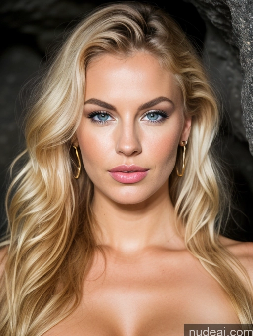 ai nude image of a close up of a woman with long blonde hair and blue eyes pics of Busty Pubic Hair Perfect Body Pouting Lips Blonde Curly Hair Scandinavian Cave Spreading Legs Gold Jewelry Diamond Jewelry