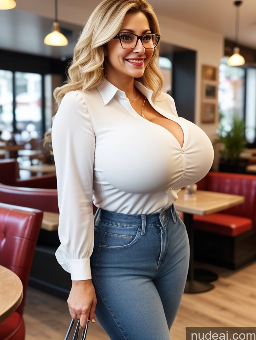 related ai porn images free for Milf Busty Huge Boobs Glasses Beautiful Thick Big Hips Short Happy Blonde Long Hair Latina 3d Cafe Side View Blouse Jeans