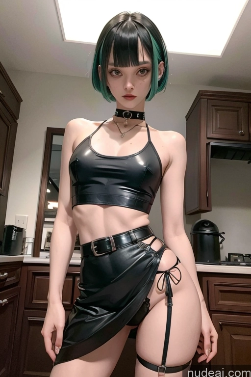 related ai porn images free for Detailed Choker Bdsm Native American Green Hair 18 Perfect Body Tall Long Legs Skinny Small Ass Beautiful Small Tits Punk Skirt Dark Lighting Tank Top Kitchen Surrealist Short Hair Cooking Partially Nude Model