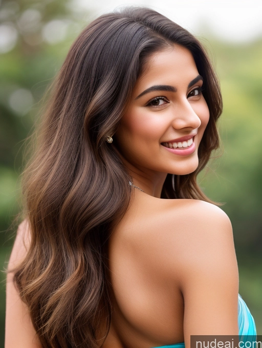 ai nude image of arafed woman in a blue dress smiling and posing for a picture pics of Woman Perfect Body Happy Middle Eastern Transparent Jewelry Bright Lighting Detailed Skin Detail (beta) Long Hair Sari 18 Busty Thick Back View