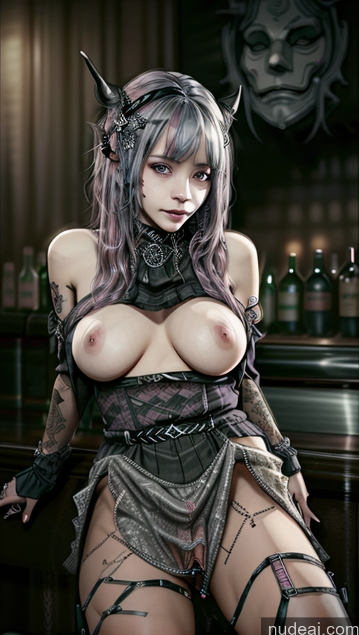 ai nude image of arafed woman in a corset posing in a bar pics of Milf Busty Perfect Boobs Spread_legs, Pussy, Split_legs Pink Hair Bar Close-up View Straddling Goth Gals V2 Elf Outfit/Elf Bikini Gothic Punk Girl