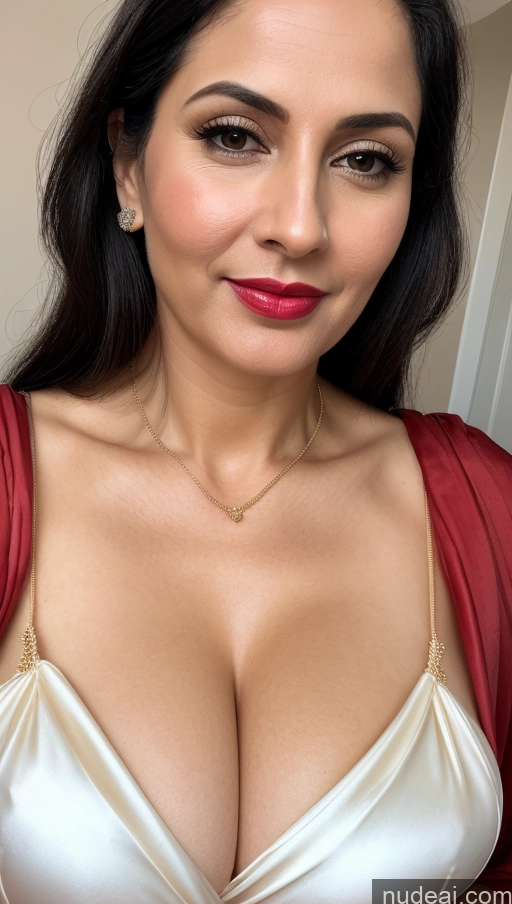 related ai porn images free for Woman One Huge Boobs Beautiful Lipstick Fairer Skin 40s Black Hair Slicked Close-up View Detailed Simple Sari Cleavage White