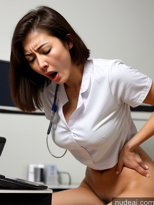 ai nude image of woman with a laptop and a stethoscope in her lap pics of Woman One Small Tits Small Ass Skinny Long Legs 18 Orgasm Shocked Angry Bobcut Office Brunette Japanese Spreading Legs Nurse