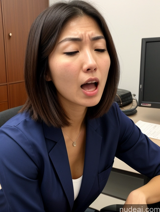 ai nude image of woman in blue blazer sitting at desk with open mouth pics of Woman One Small Tits Small Ass Skinny Long Legs 18 Orgasm Shocked Angry Bobcut Office Brunette Japanese Spreading Legs Doctor