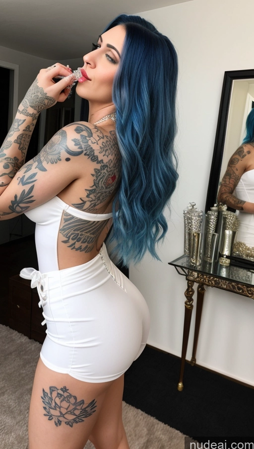 ai nude image of arafed woman with blue hair and tattoos brushing her teeth pics of Woman Perfect Boobs Beautiful Tattoos Big Ass Perfect Body Fairer Skin 20s Sexy Face Blue Hair Slicked Persian Party Front View Wedding Diamond Jewelry