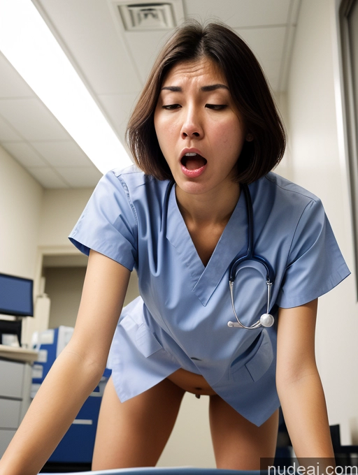 ai nude image of arafed female nurse in scrubs and a stethoscope looking at a laptop pics of Woman One Small Tits Small Ass Skinny Long Legs 18 Orgasm Shocked Angry Bobcut Brunette Japanese Spreading Legs Doctor Hospital