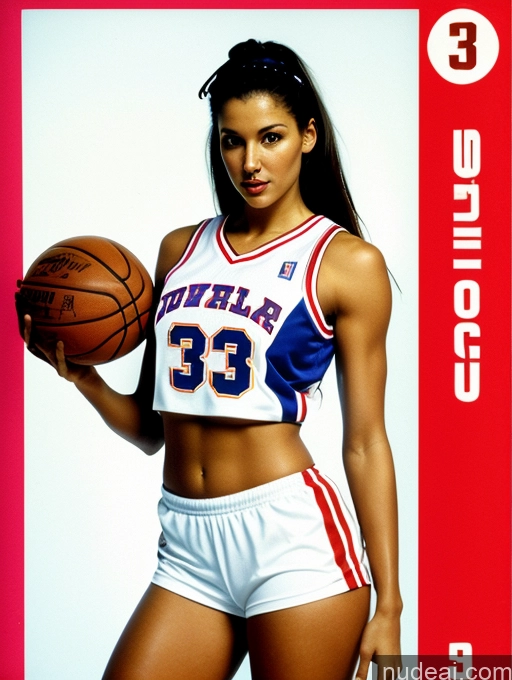 ai nude image of arafed image of a woman in a basketball uniform holding a basketball pics of One Busty Perfect Boobs Beautiful Abs Big Ass Perfect Body 30s Film Photo Front View Model Basketball