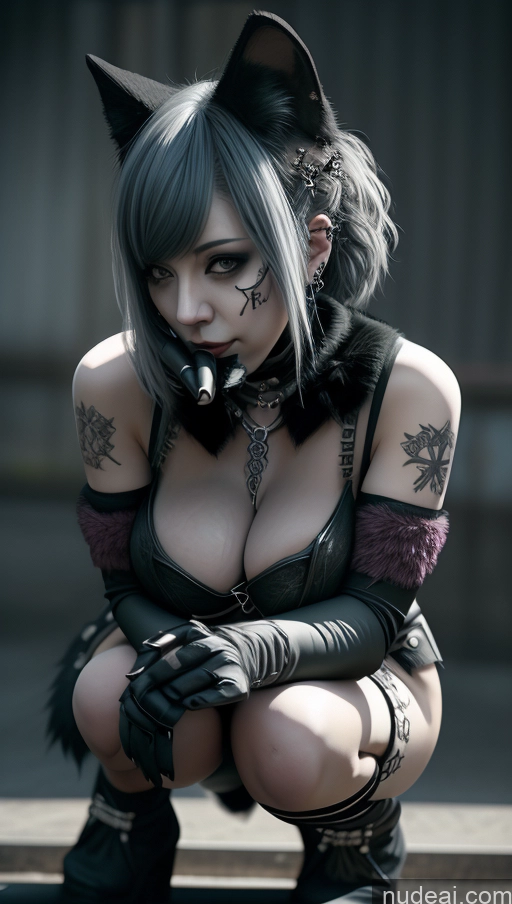 related ai porn images free for Dangerous Beast Cosplay Perfect Boobs Busty Close-up View Two Squatting Gothic Punk Girl Huge Boobs