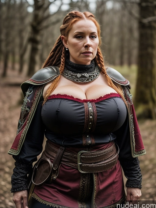 ai nude image of arafed woman in a leather outfit with a sword in a forest pics of Thick Braided Czech Irish Dark Fantasy Fantasy Armor Lumberjack Medieval Dark_Fantasy_Style French Musketeer Dress Milf Busty Huge Boobs Big Ass Big Hips Tanned Skin 70s