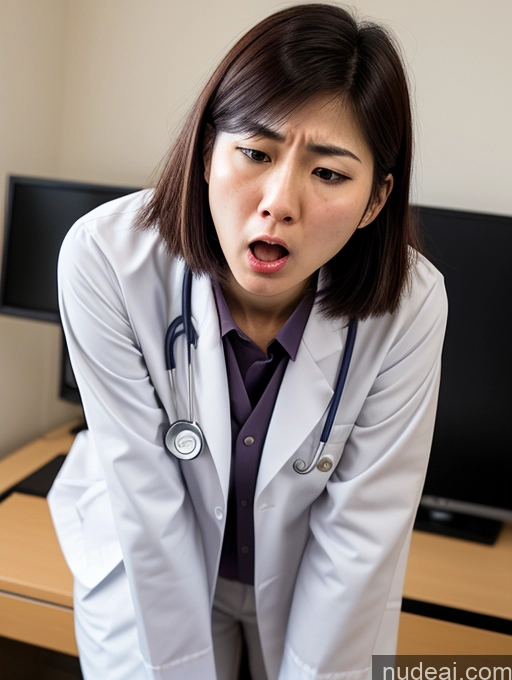 ai nude image of arafed female doctor in white coat and purple shirt standing in front of a computer pics of Woman One Small Tits Small Ass Skinny 18 Orgasm Shocked Angry Bobcut Japanese Doctor Long Legs