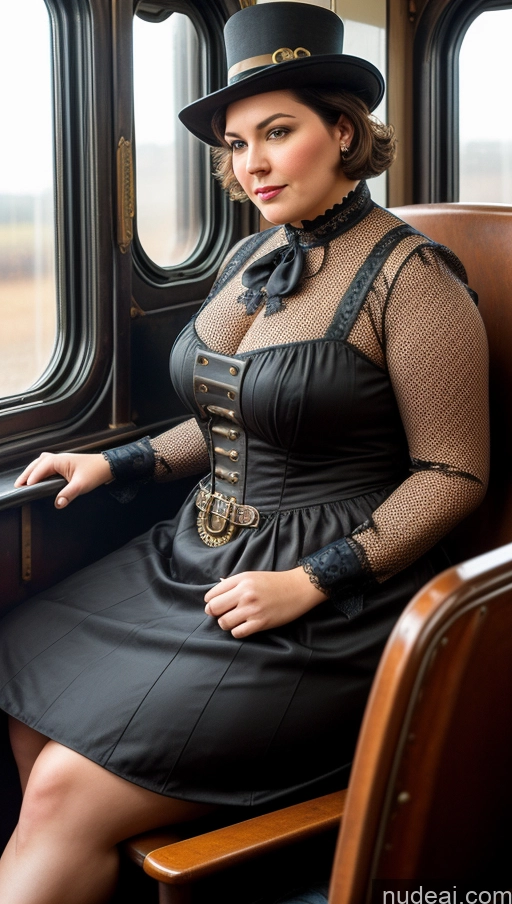 ai nude image of woman in black dress and hat sitting on a train looking out the window pics of Chubby 50s Big Ass Front View Bobcut Brunette Train Steampunk Victorian