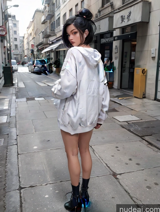 Woman One Perfect Body 18 Black Hair Short Hair Chinese Street High Heels High Socks Underwear Oversized Sweater/Hoodie