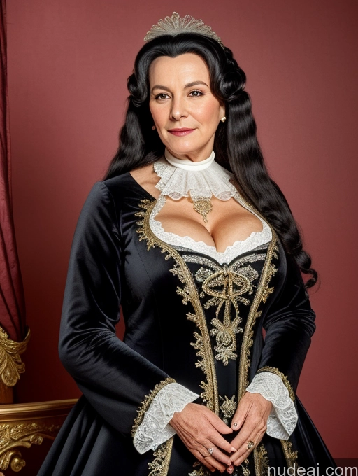 Milf Busty Long Hair 70s Black Hair Detailed French Court Outfit