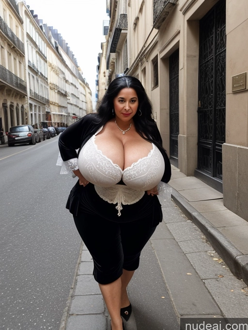 Milf Busty Big Ass Long Hair 70s Black Hair Street French Court Outfit Huge Boobs Big Hips