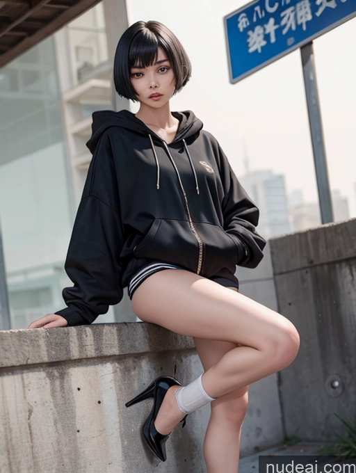 ai nude image of arafed asian woman in black hoodie and high heels posing on a wall pics of Perfect Body 18 Black Hair Woman One Short Hair Chinese Street High Socks High Heels Underwear Naked Hoodie 裸体卫衣