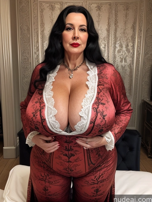 Milf Long Hair Black Hair Detailed Legspread French Court Outfit Huge Boobs Big Ass Big Hips Dutch 60s Lipstick Front View