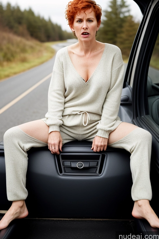 ai nude image of woman sitting on the back of a car with her legs up pics of Fairer Skin Ginger Milf Skinny Small Tits Small Ass Short 18 Angry Pixie Irish Car Sweater Pajamas