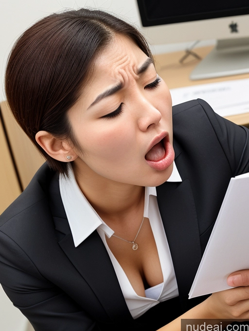 ai nude image of woman in business attire holding a piece of paper and looking shocked pics of Woman One Small Tits Small Ass Skinny Long Legs 18 Orgasm Shocked Angry Bobcut Korean Office Suit